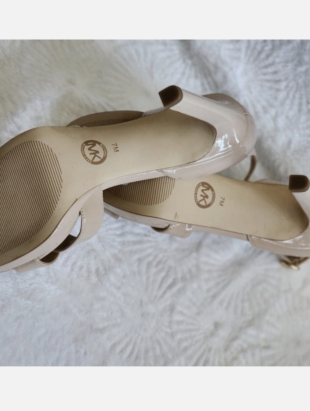 MICHAEL MICHAEL KORS Alexia Patent Leather Beige Stiletto Sandals 7M MSRP $155 - Picture 10 of 16